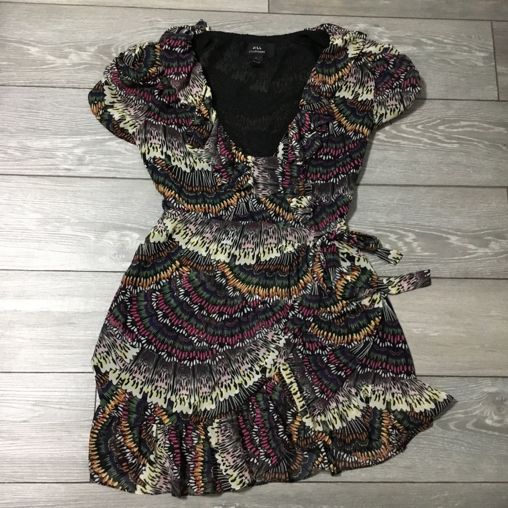 JILL Jill Stuart Full Wrap Multi Color Pattern Mini Dress 8